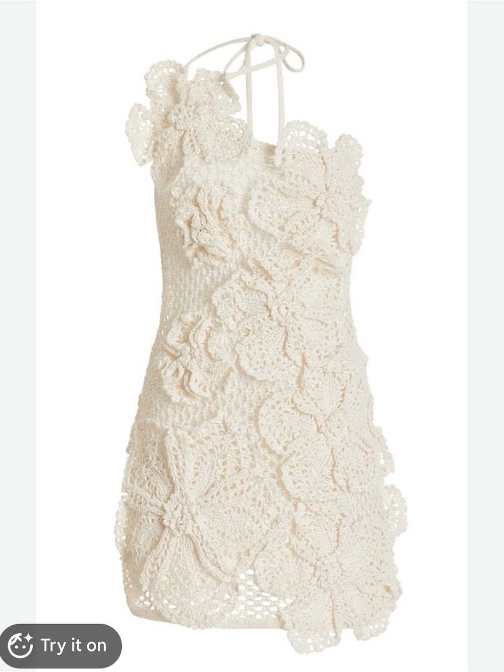 cult gaia Crochet One-Shoulder Floral Mini Dress in Cream - Picture 2 of 4